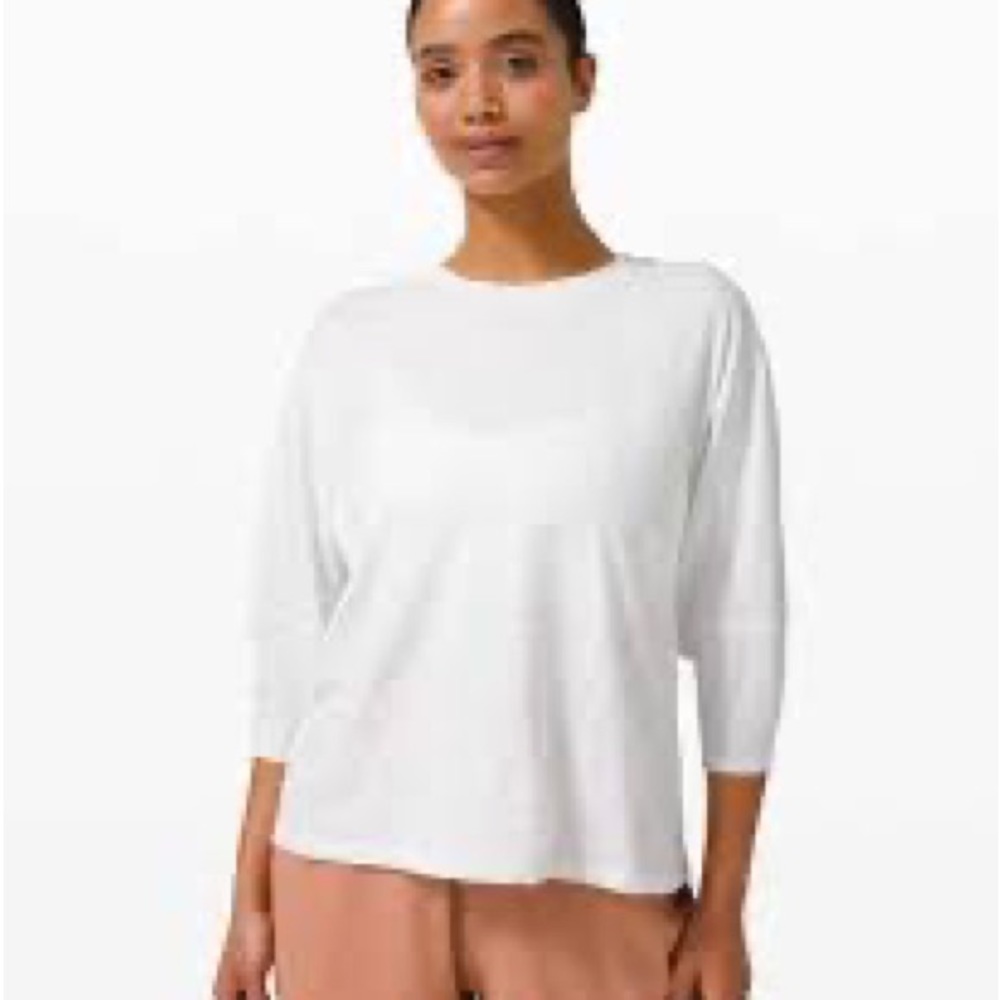 Lululemon LA 3/4 sleeve, crewneck shirt, confetti, black, and white